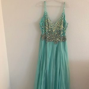 Coral Green formal gown.